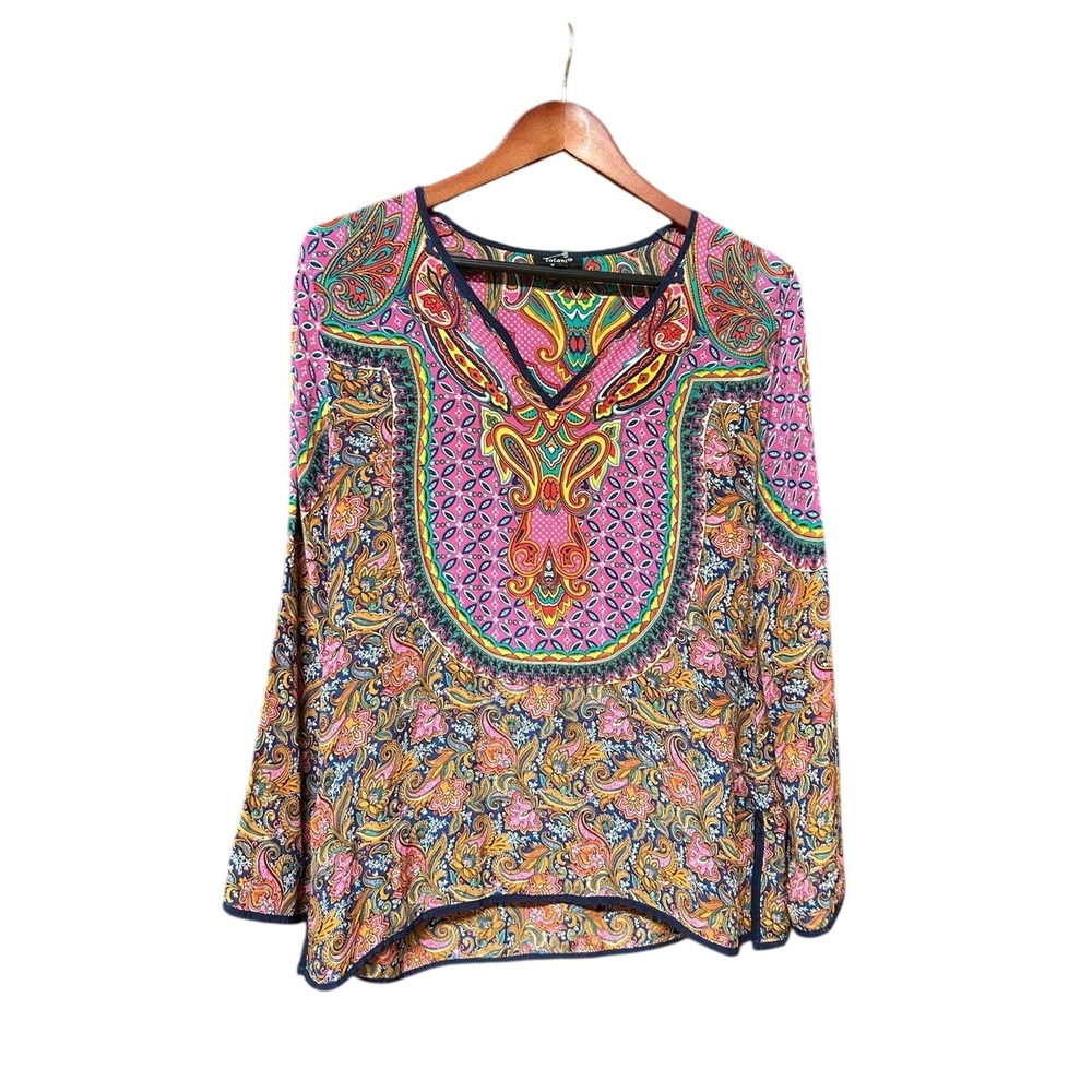 Tolani Anthropologie silk printed blouse tunic small flowy paisley Indian